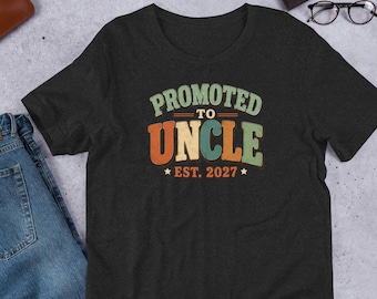 Promoted to Uncle Est 2027 Funny Pregnancy Announcement T-Shirt, New Uncle Gift, Family Reveal Graphic Tee
