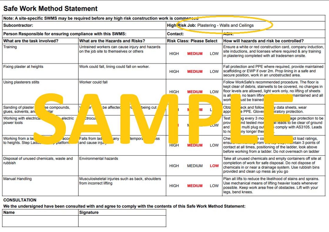 Plastering SWMS Pre Filled Template - Etsy