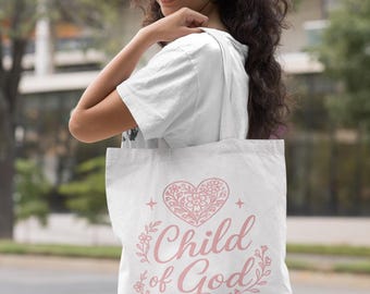 Child of God heart design Tote Bag | Christian faith scripture tote