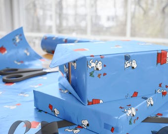 Blue Snoopy Wrapping Paper | Peanuts Comic Print