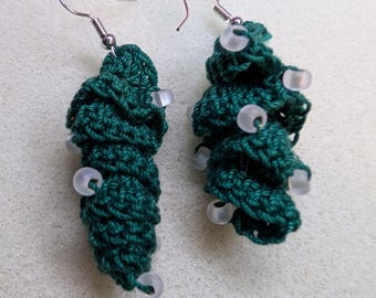 Green Beaded Twist Earrings