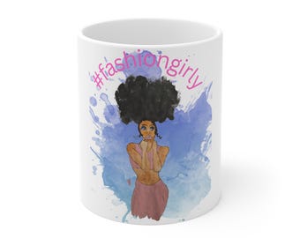 Black Girl Afro Puff Mug | Afrocentric Woman Coffee Cup | Natural Hair