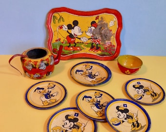 Vintage 1930s Happynak Disney Tin Plate Childrens Play, Toy Tea Set #1