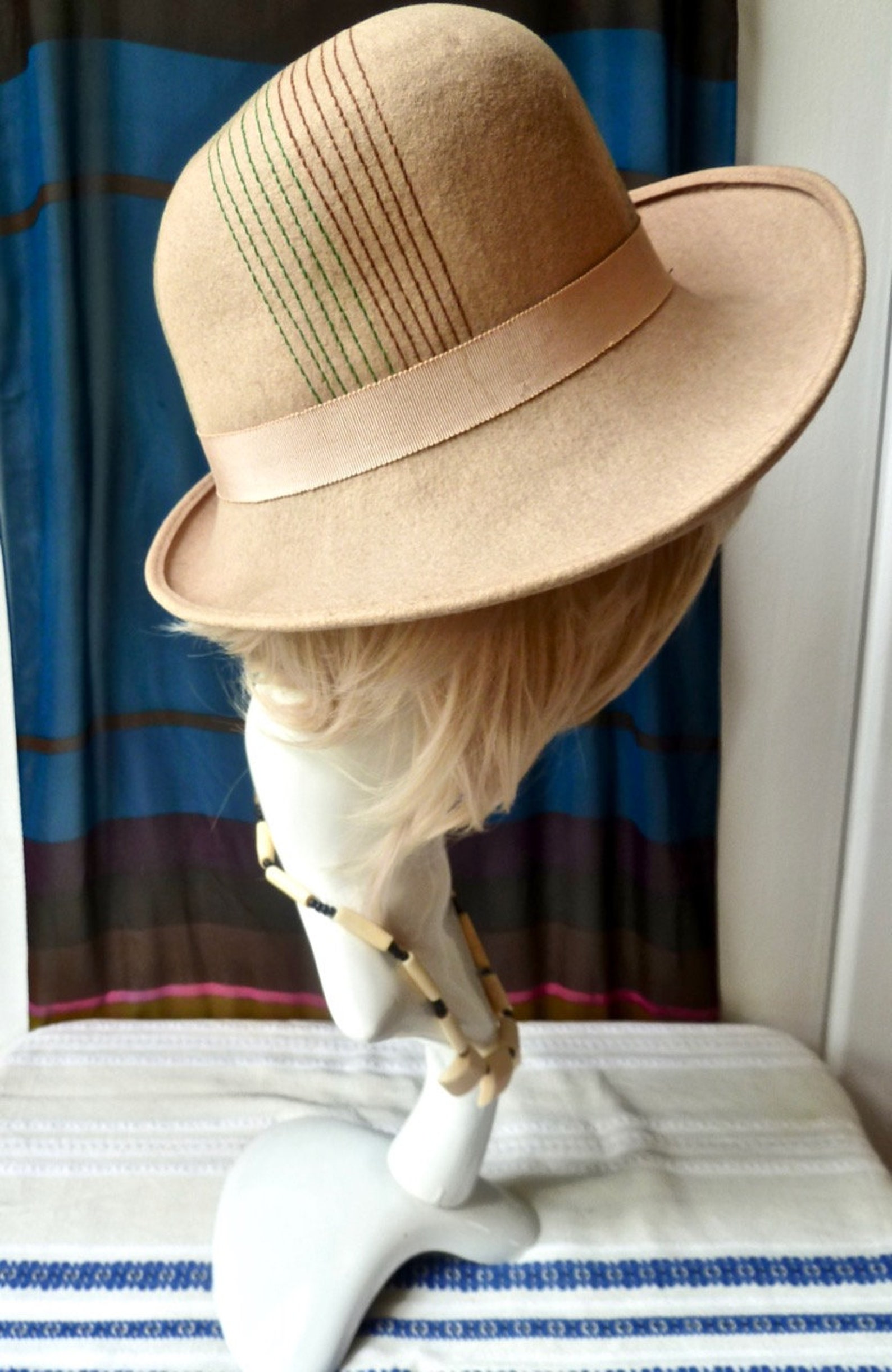 1960s 70s Mod Ladies Camel Hat Asymetrical Wide Brimmed Etsy