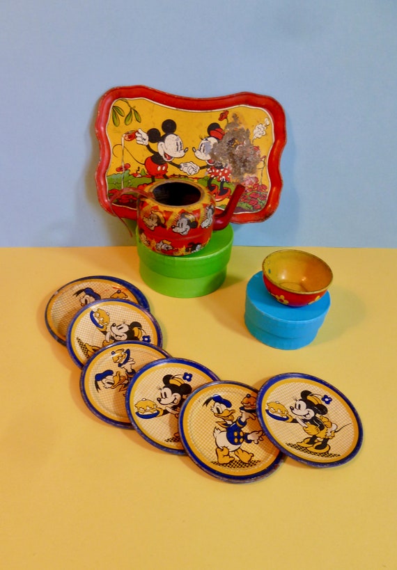 Vintage 1930s Happynak Disney Tin Plate Childrens Play, Toy Tea