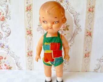 Adorable 1950s Campbell Kid Doll, Souvenir Doll, Handmade Baby Clothes, Romper Suit Doll, Toddler Doll, Collectable Nostalgic Doll