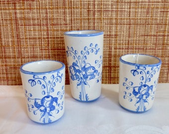 Rare Vintage Trio of Jose Gimeno Martinez Signed Porcelain Beakers, Manises, Valencia Pottery, Spanish Drinking Vessels, Delft Cups