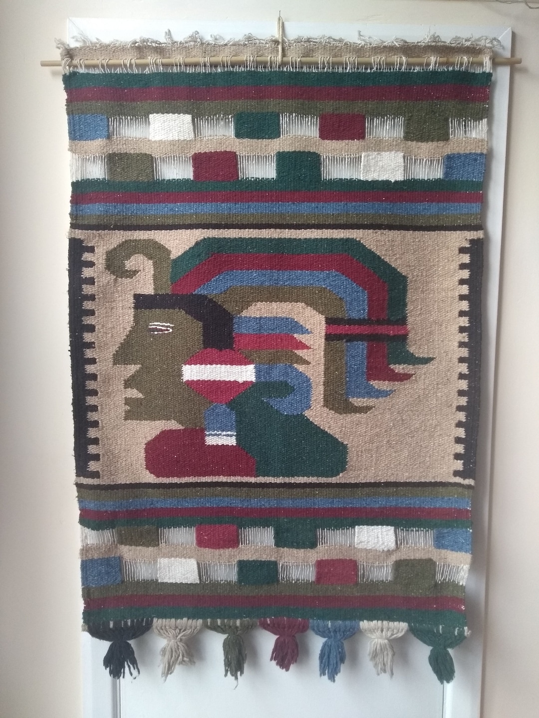 Vintage Aztec, Mayan, Incan Style Hand Woven Rug, Ethnic Folk Art ...