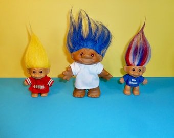 Vintage Classic Troll Dolls, Individually Sold, Russ Berrie, NFL, Good Luck Troll, Rule Britainnia, 1980s Troll Dolls