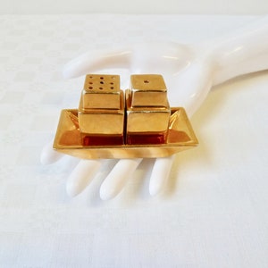 Juego de vinagreras vintage Royal Winton Golden Age: saleros y pimenteros de loza dorada