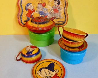 Vintage 1930s Happynak Disney Tin Plate Childrens Play, Toy Tea Set #2