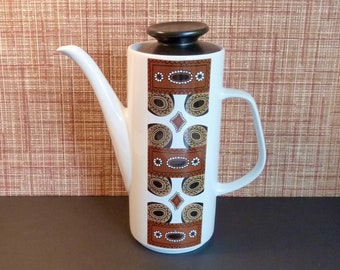 Vintage 1960s J & G Meakin 'Maori' Coffee Pot, Retro 60's Mod Ethnic Design Tableware, Meakin Studio Shape Indigenous Style Coffee Pot