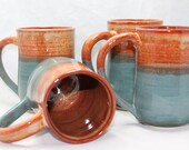 Coffee Mug Flower Stamp Ceramic Mug Pottery Mug in Rust and Earthy Teal or Build a Mug Set