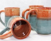 Coffee Mug Flower Stamp Ceramic Mug Pottery Mug in Rust and Earthy Teal or Build a Mug Set