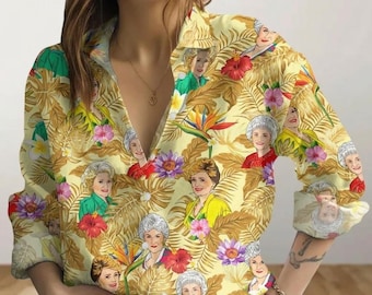 Blusa Golden Girls, camisa para mujer de comedia televisiva de los 80, camisa con botones Stay Golden, top floral retro de verano, estilo Blanche Devereaux, regalo para ella.