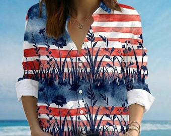 250 Years of Freedom Blouse, Custom Name USA 250th Birthday Shirt, Red White Blue Watercolor Flower Top, Patriotic Gift