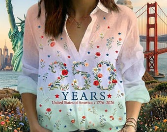 Blusa de regalo del 250 aniversario de EE. UU., camisa patriótica vintage con rosas, top personalizado con la bandera estadounidense para mujer, camisa conmemorativa del 1776-2026.