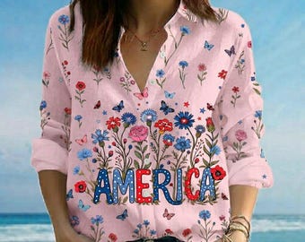 Blusa de regalo del 250 aniversario de EE. UU., camisa vintage floral con letras de EE. UU., top patriótico personalizado con flores, camisa conmemorativa para mujer 1776-2026