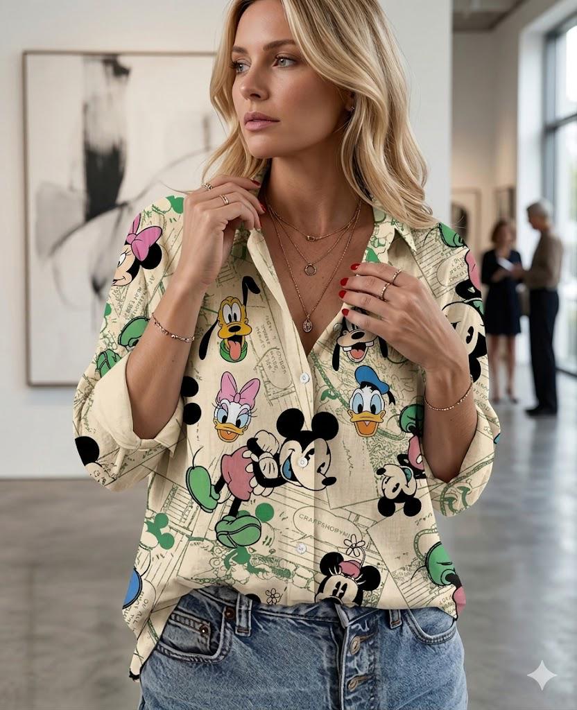 Discover Mickey Minnie Blouse Shirt, Magic Kingdom Women Shirt, Retro Disney Casual Top, Disneyland Vacation Button Up, Cute Minnie Gift, Mouse Fan Shirt