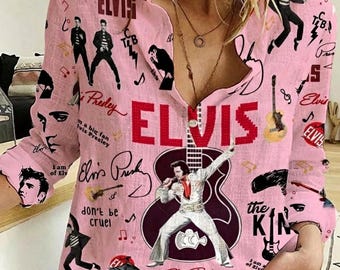 Elvis Blouse Shirt, Womens Linen Blouse, Elvis Presley Shirt, Elvis Linen Shirt, Jailhouse Rock Top, Elvis Presley Womens Clothing