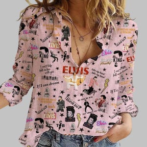 Elvis Presley Linen Shirt, Elvis King Women Blouse Shirt, Rock And Roll Music Linen Shirt, The King Aloha Shirt, Gifts For Elvis Fan