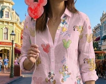 Blusa de Mickey y sus amigos, camiseta de manga larga de Disney Squad, top mágico para mujer para vacaciones, estampado de personajes clásicos, regalo para viajes familiares a parques temáticos.