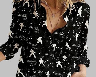 Elvis Presley Linen Shirt, Elvis King Women Blouse Shirt, Rock And Roll Music Linen Shirt, The King Aloha Shirt, Gifts For Elvis Fan