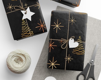 Black & Gold Starburst Christmas Wrapping Paper | Elegant Gift Wrap