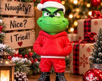 6 Inch Grinch 3D Print | Festive Red Outfit, Santa Hat (Holiday Decor)