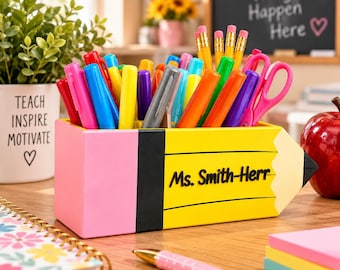 Personalized 3D Printed Pencil Desk Organizer • Teacher Gift, Classroom Decor