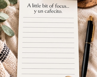 Cafecito Notepad, Spanglish Lined Note Pad, Coffee Lover Gift
