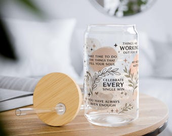 Jeder einzelne Gewinn Inspirierender Glas Sipper 16oz | Klare Strohhalm Becher