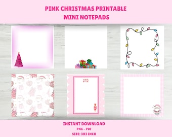 Pink Christmas Mini Notepad Set, 6 Designs (Digital Download)