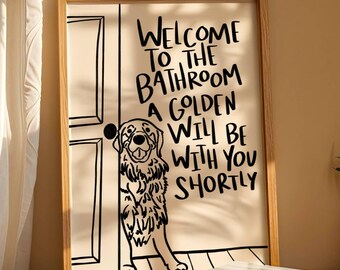 Decoración de pared para baño con diseño de Golden Retriever / Letrero divertido para el baño con diseño de perro (imprimible) / Arte para el baño con diseño de perro / Arte de Golden Retriever / Regalo para mamás perrunas