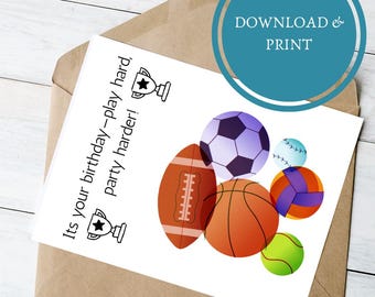 Sports Birthday Card, Modern Design (Digital Download)