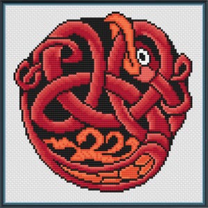 Round Celtic Knot Bird in Red Cross Stitch Pattern Digital Download