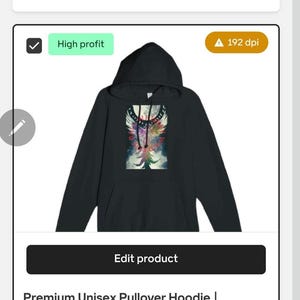 Peut inclure: Un sweat &agrave; capuche noir avec un motif graphique color&eacute; sur le devant. Le sweat &agrave; capuche a une capuche et des manches longues. Le texte "Premium Unisex Pullover Hoodie | Laneseven LS13001" est visible.