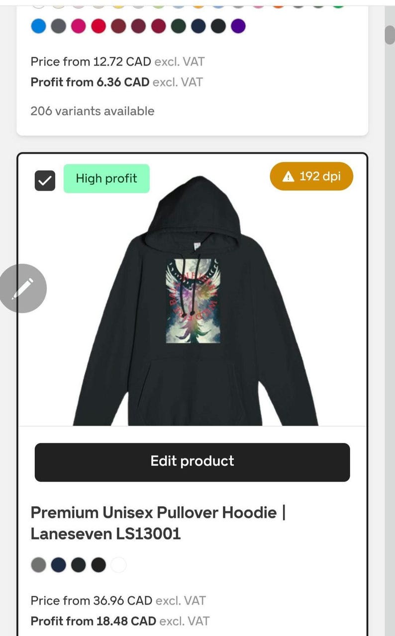 Peut inclure: Un sweat &agrave; capuche noir avec un motif graphique color&eacute; sur le devant. Le sweat &agrave; capuche a une capuche et des manches longues. Le texte "Premium Unisex Pullover Hoodie | Laneseven LS13001" est visible.