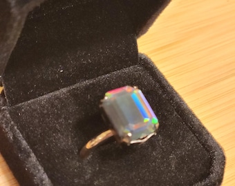 Golden Ring with Dark Opal Rainbow stone size 7