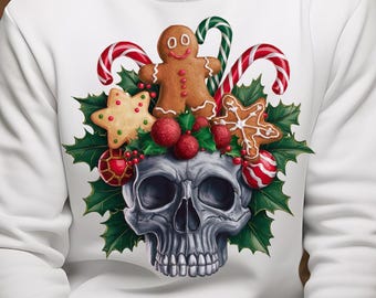 Gothic Christmas Skull PNG SVG, Gingerbread Holiday Clipart