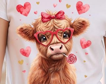 Highland Cow Valentine PNG Bundle, Cow Love Clipart, Romantic Sublimation Design