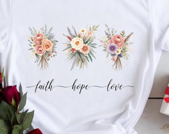Faith Hope Love Floral PNG, Christian Wall Art (Digital Download)