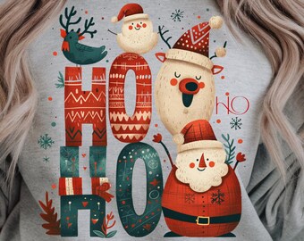 HO HO HO Christmas Png, Cute Santa Holiday Art, Festive Winter Design, Digital Download