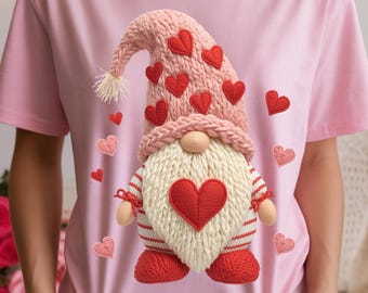 Valentine Gnome PNG Knitted Heart, Cozy Love Sublimation, Romantic Scandinavian Gnome, Digital Download