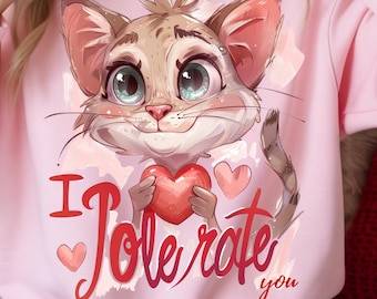 Funny Cat Valentine PNG, I Tolerate You Quote (Digital Download)