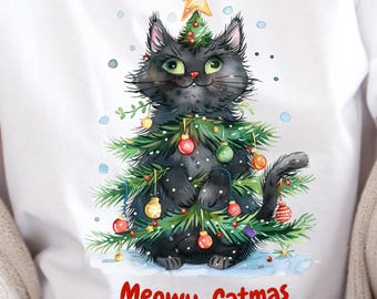 Meowy Catmas PNG, Christmas Cat Tree Design (Digital Download)
