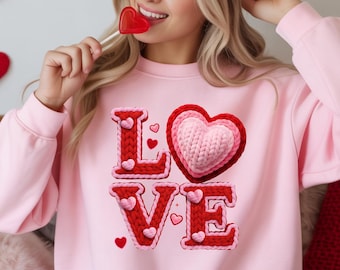 Crochet Love Heart PNG, Valentine Shirt Sublimation (Digital Download)