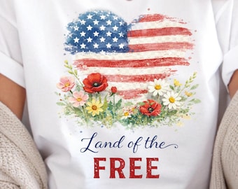USA Flag Heart Floral PNG, Patriotic Watercolor Graphic (Digital Download)