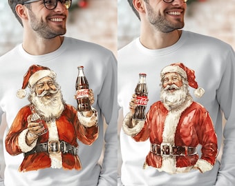 Vintage Santa Coca Cola Watercolor Clipart, Holiday Shirt Design (PNG SVG Digital Download)