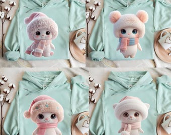 Pastel Kawaii Winter Animals PNG Clipart Bundle (Digital Download)